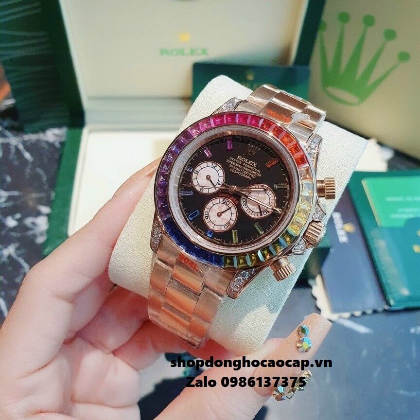 Đồng Hồ Rolex Daytona Automatic 6 Kim Đính Đá Gold 40mm Unisex