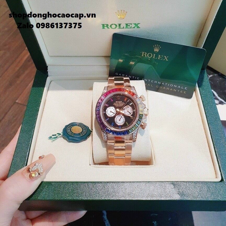 Đồng Hồ Rolex Daytona Automatic 6 Kim Đính Đá Gold 40mm Unisex