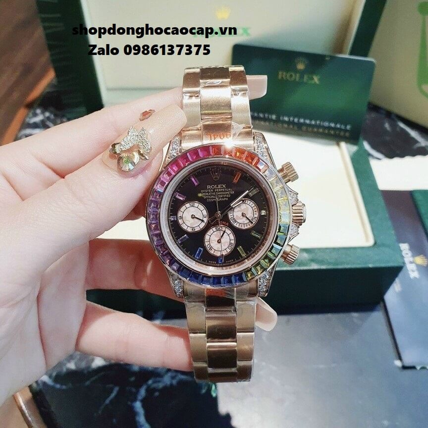 Đồng Hồ Rolex Daytona Automatic 6 Kim Đính Đá Gold 40mm Unisex