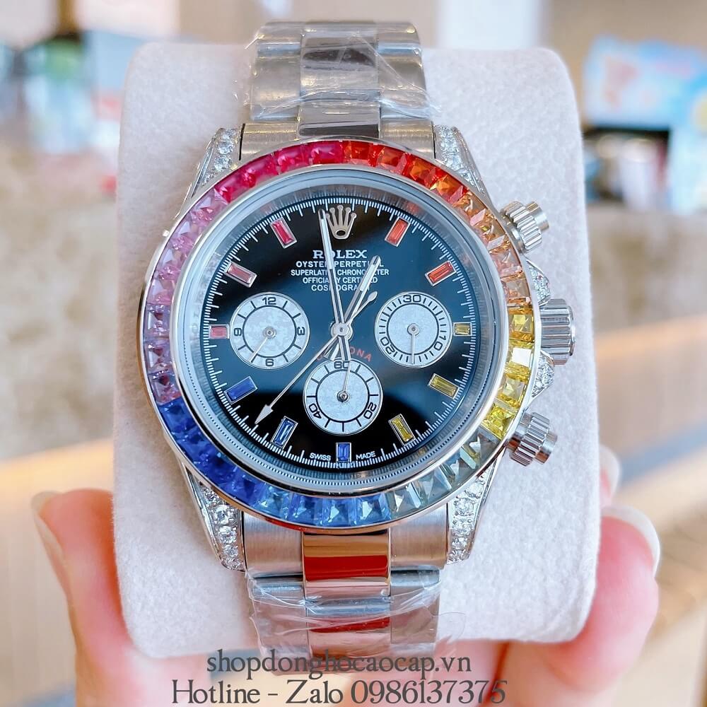 Đồng Hồ Rolex Daytona Automatic 6 Kim Đính Đá Silver 40mm Unisex