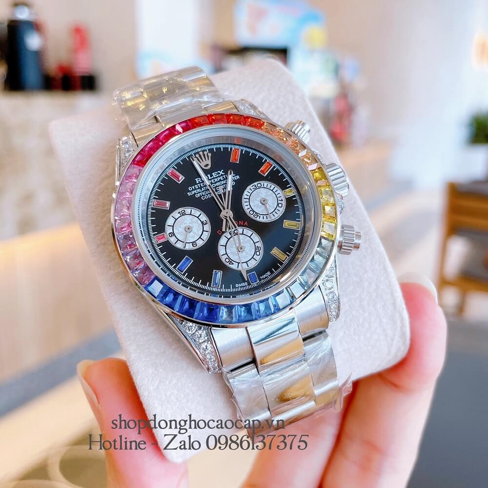 Đồng Hồ Rolex Daytona Automatic 6 Kim Đính Đá Silver 40mm Unisex