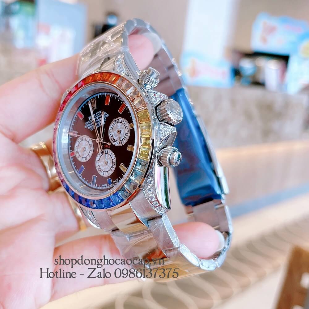 Đồng Hồ Rolex Daytona Automatic 6 Kim Đính Đá Silver 40mm Unisex