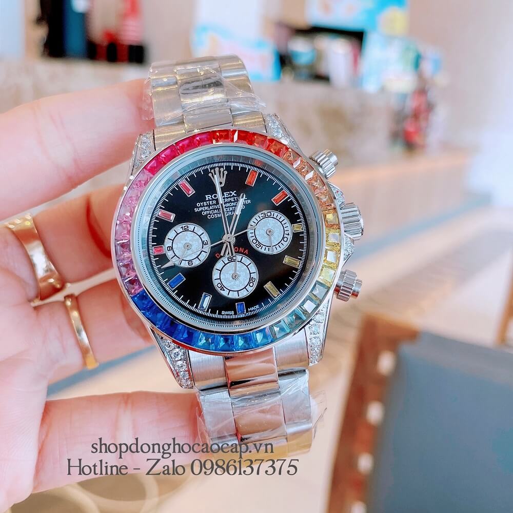Đồng Hồ Rolex Daytona Automatic 6 Kim Đính Đá Silver 40mm Unisex