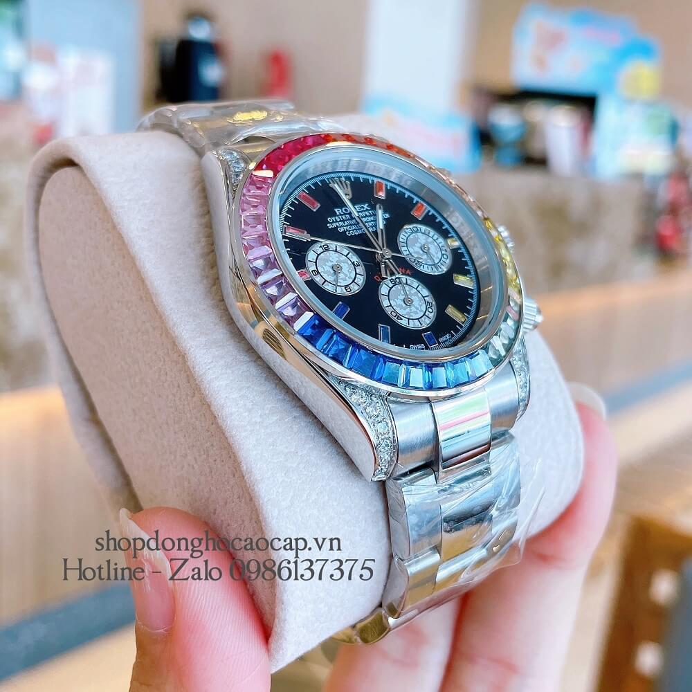 Đồng Hồ Rolex Daytona Automatic 6 Kim Đính Đá Silver 40mm Unisex