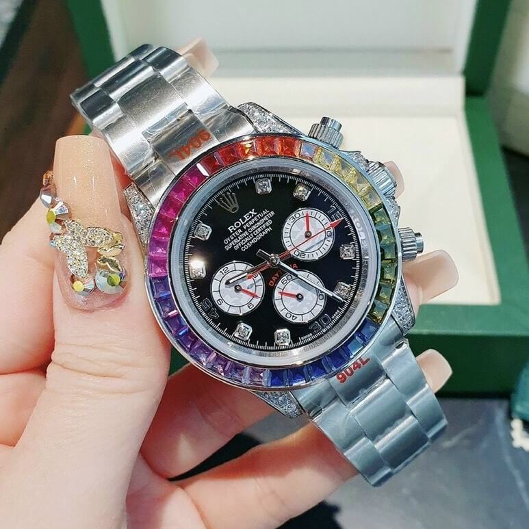 Đồng Hồ Rolex Daytona Automatic 6 Kim Đính Đá Silver 40mm Unisex