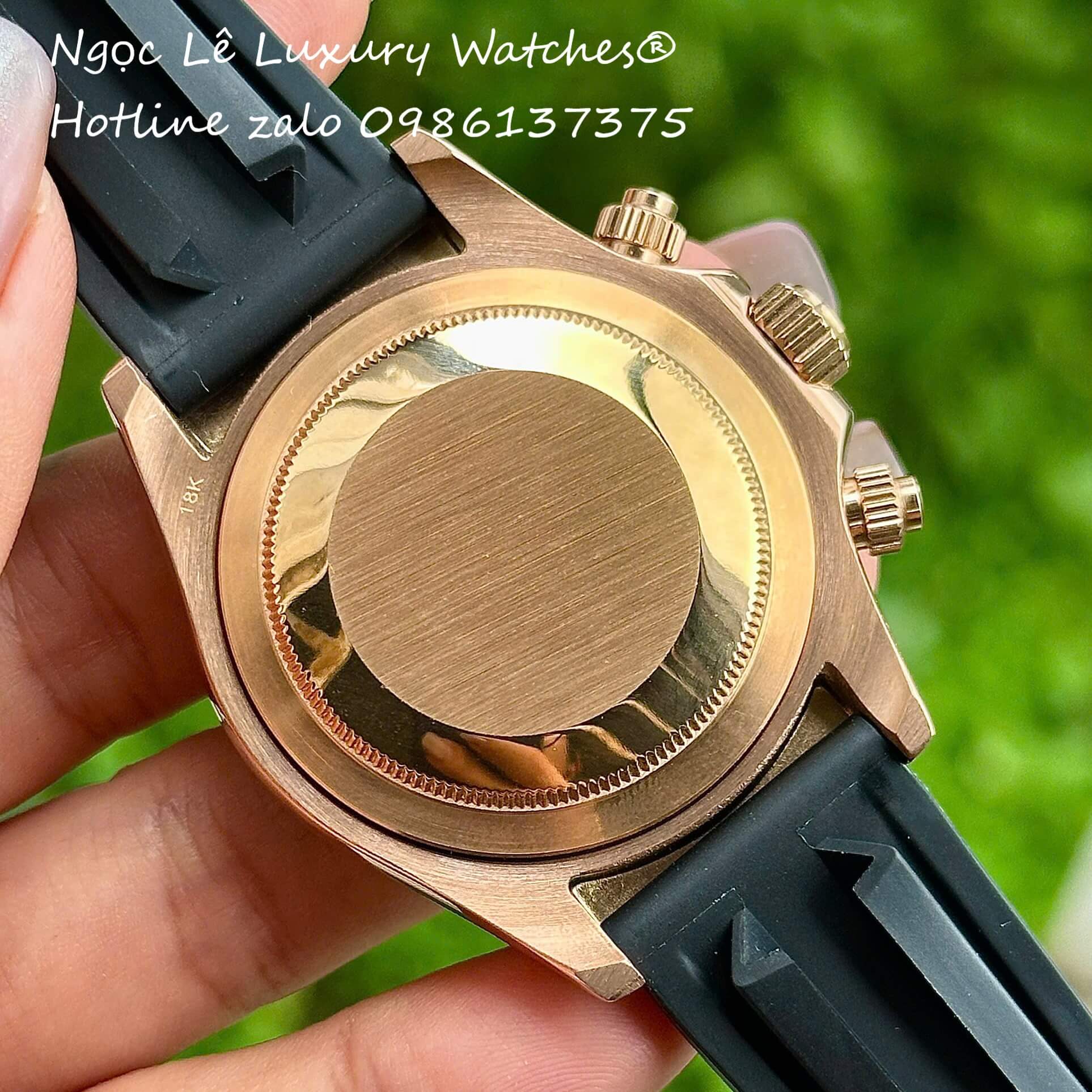 Đồng Hồ Rolex Cosmograph Daytona Automatic Dây Cao Su Đen Mặt Đen Vỏ Rose Size 40mm