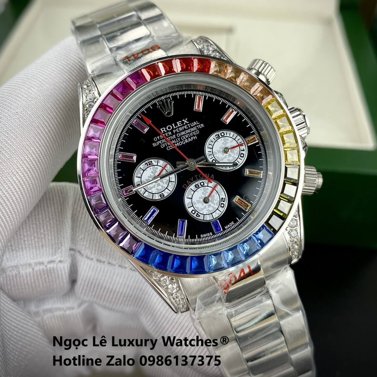 Đồng Hồ Rolex Daytona Rainbow Automatic Dây Kim Loại Màu Silver Size 40mm (Unisex)