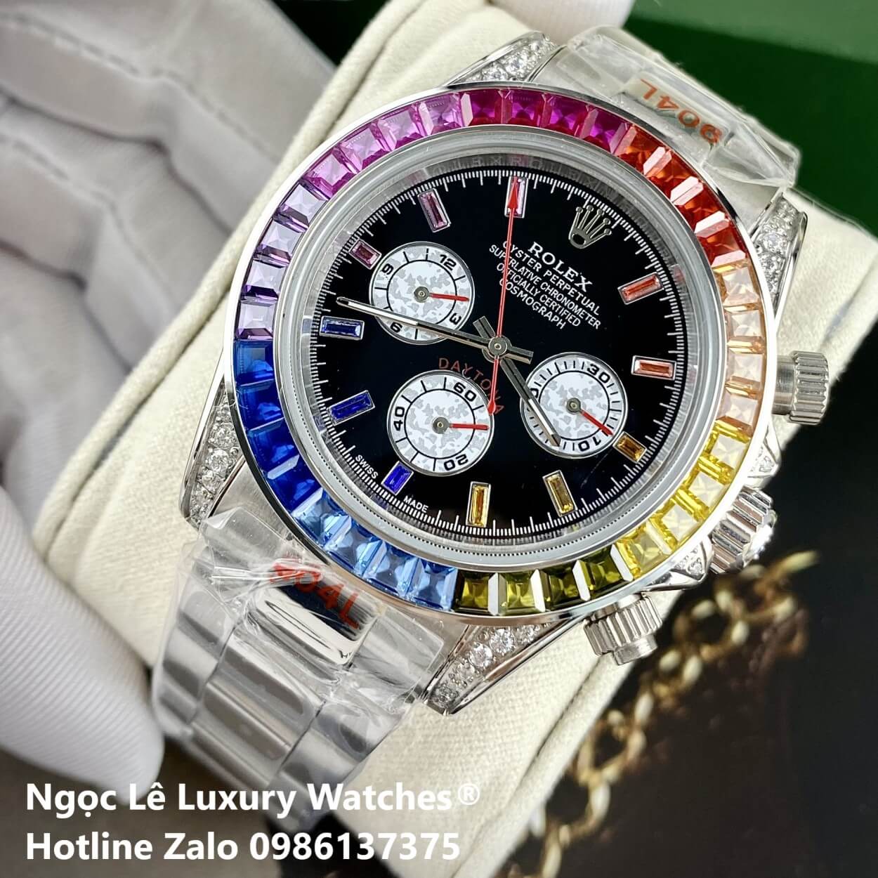 Đồng Hồ Rolex Daytona Rainbow Automatic Dây Kim Loại Màu Silver Size 40mm (Unisex)