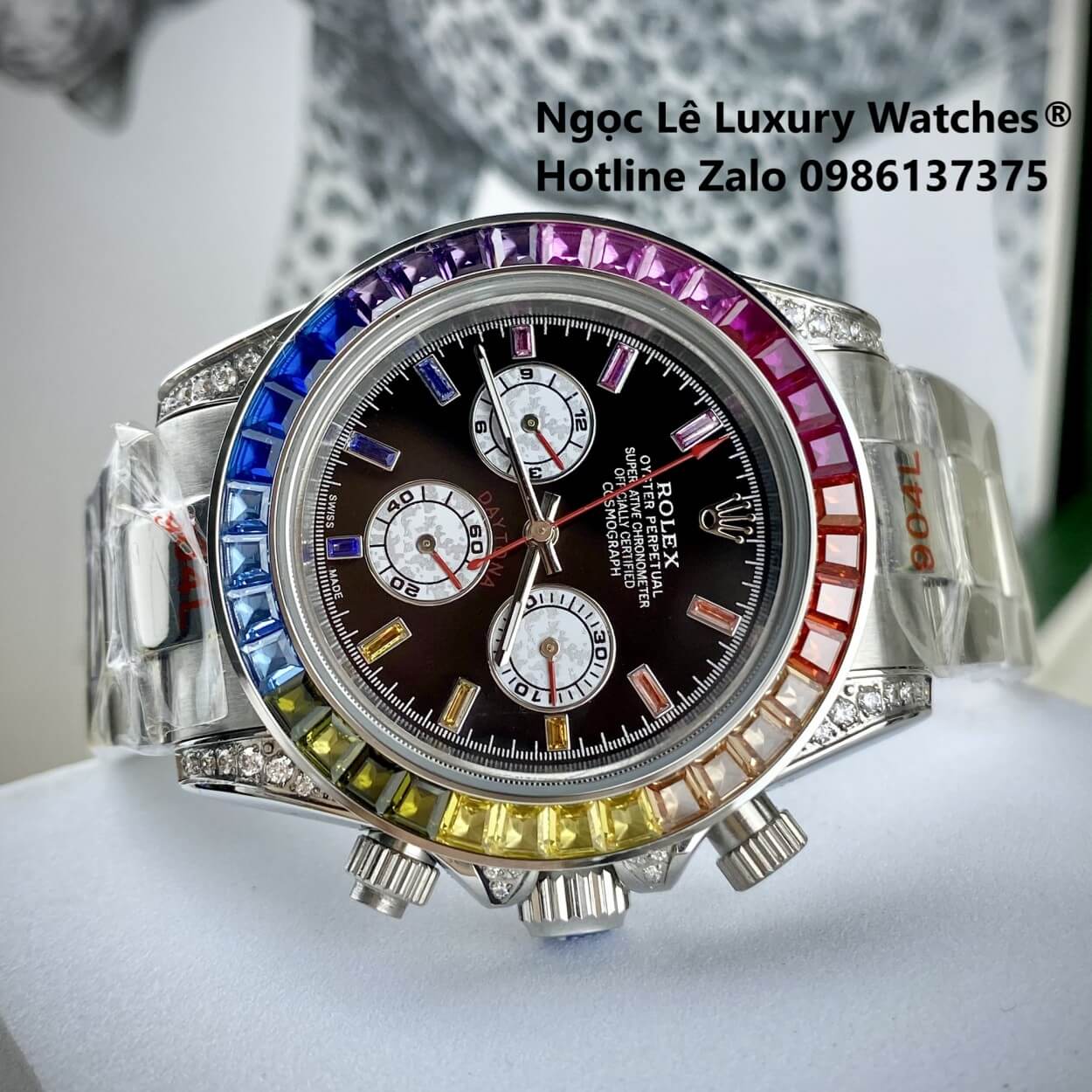 Đồng Hồ Rolex Daytona Rainbow Automatic Dây Kim Loại Màu Silver Size 40mm (Unisex)