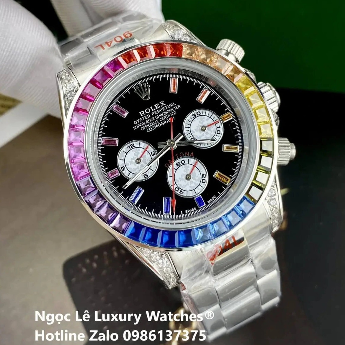 Đồng Hồ Rolex Daytona Rainbow Automatic Dây Kim Loại Màu Silver Size 40mm (Unisex)
