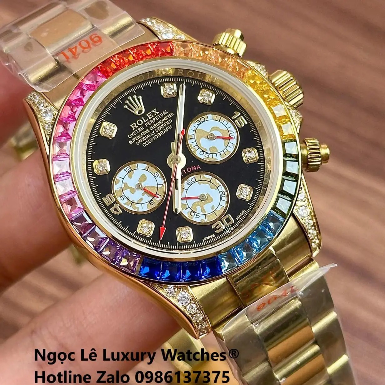 Đồng Hồ Rolex Daytona Rainbow Automatic Dây Kim Loại Màu Vàng Gold Size 40mm (Unisex)