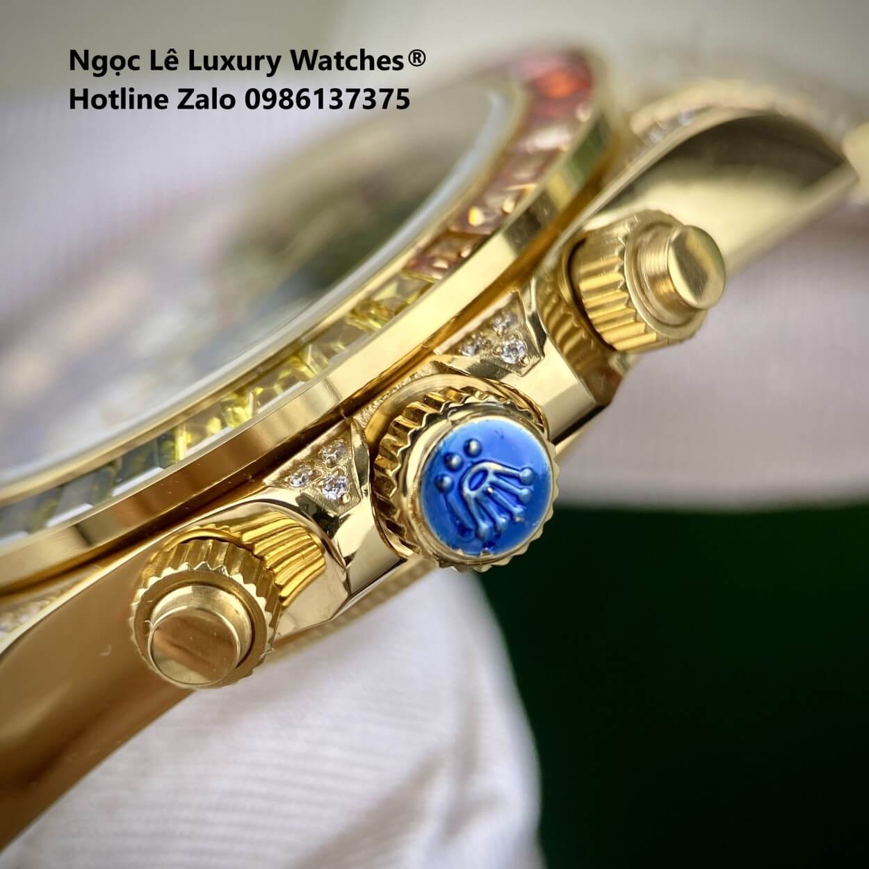 Đồng Hồ Rolex Daytona Rainbow Automatic Dây Kim Loại Màu Vàng Gold Size 40mm (Unisex)