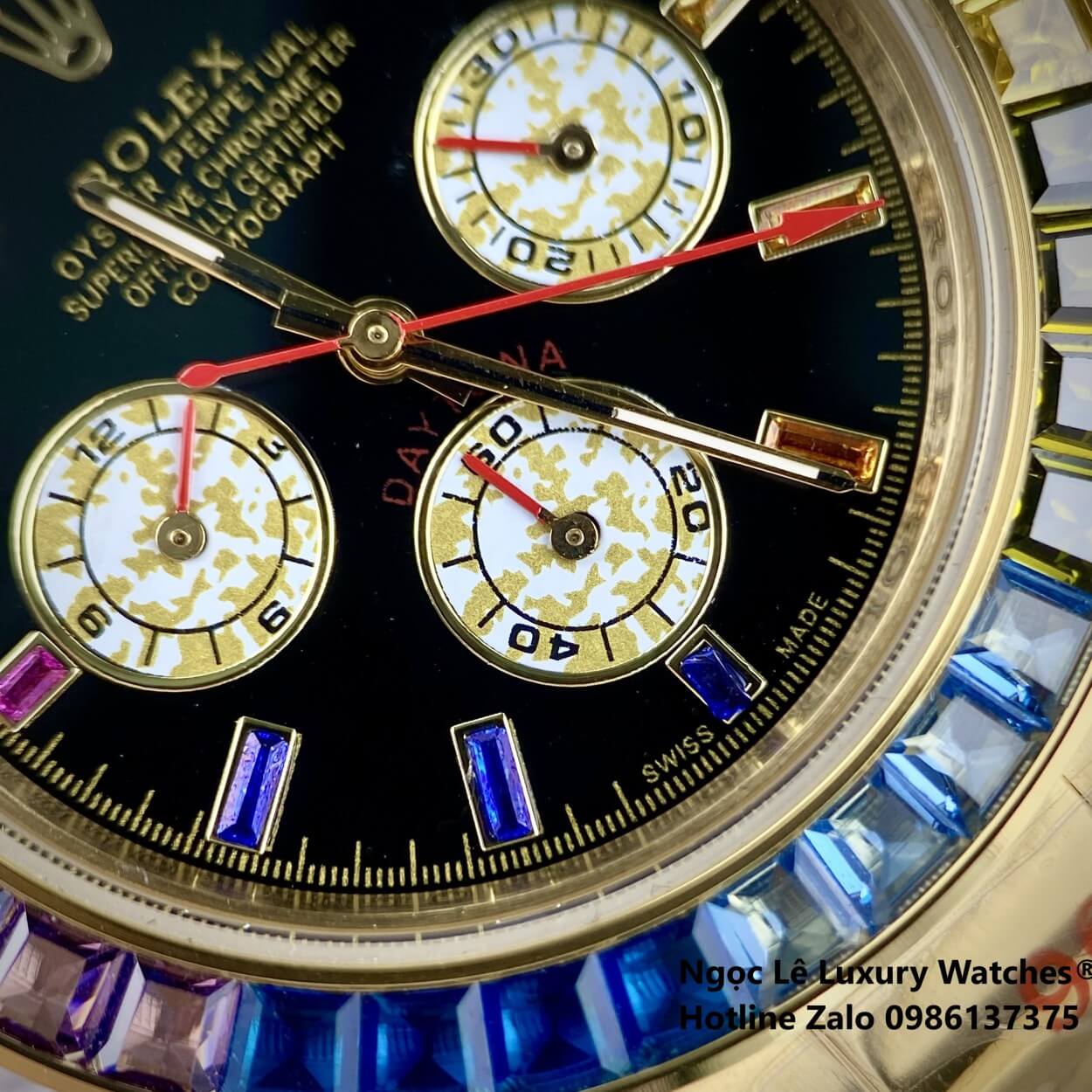 Đồng Hồ Rolex Daytona Rainbow Automatic Dây Kim Loại Màu Vàng Gold Size 40mm (Unisex)