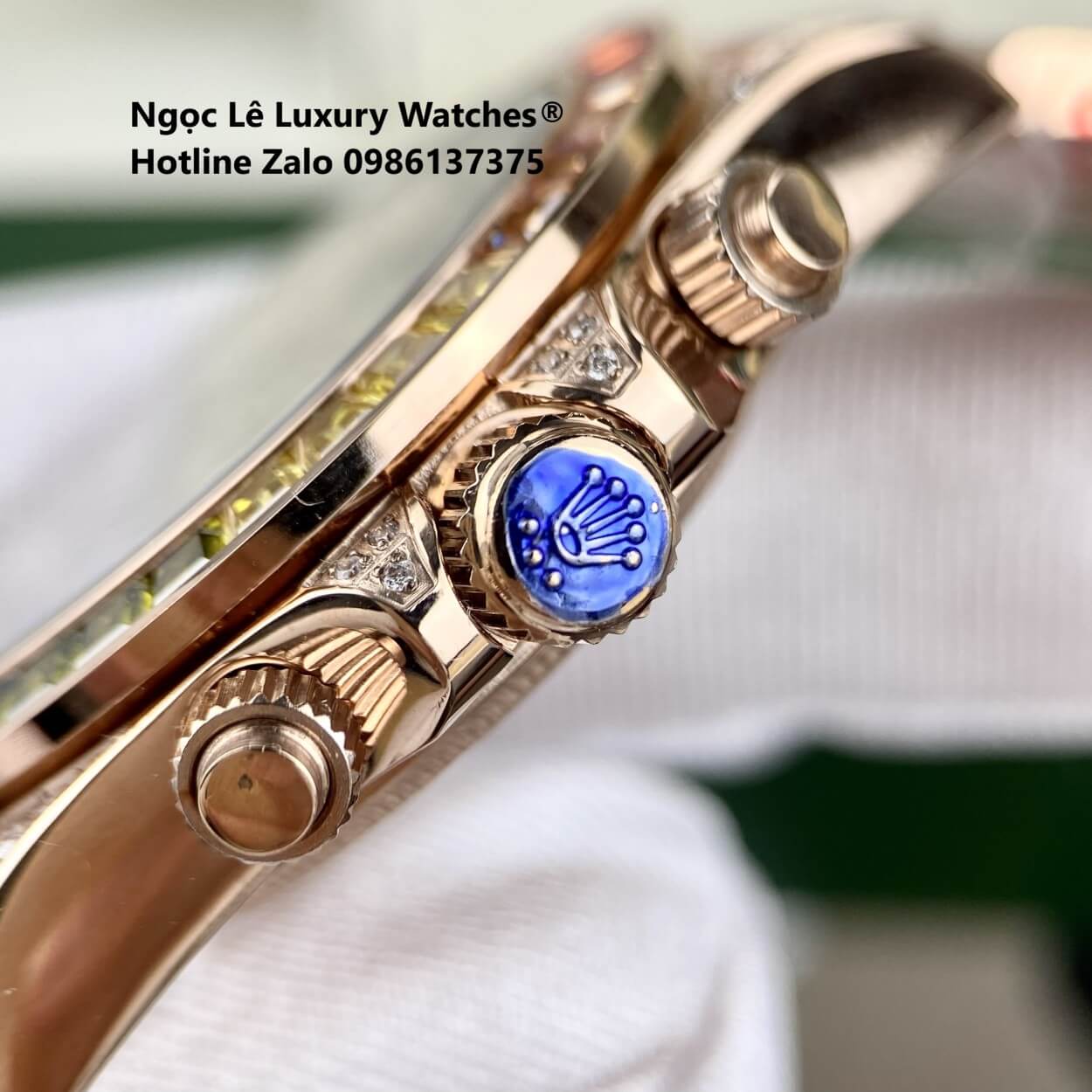 Đồng Hồ Rolex Daytona Rainbow Automatic Dây Kim Loại Màu Vàng Hồng Size 40mm (Unisex)