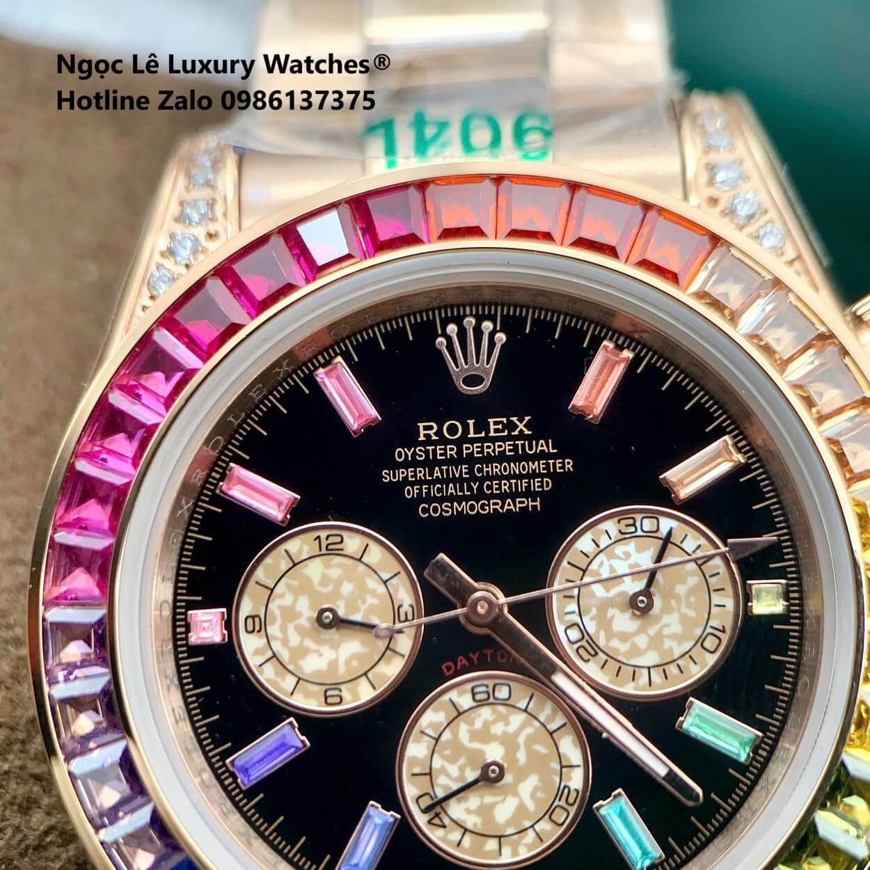 Đồng Hồ Rolex Daytona Rainbow Automatic Dây Kim Loại Màu Vàng Hồng Size 40mm (Unisex)