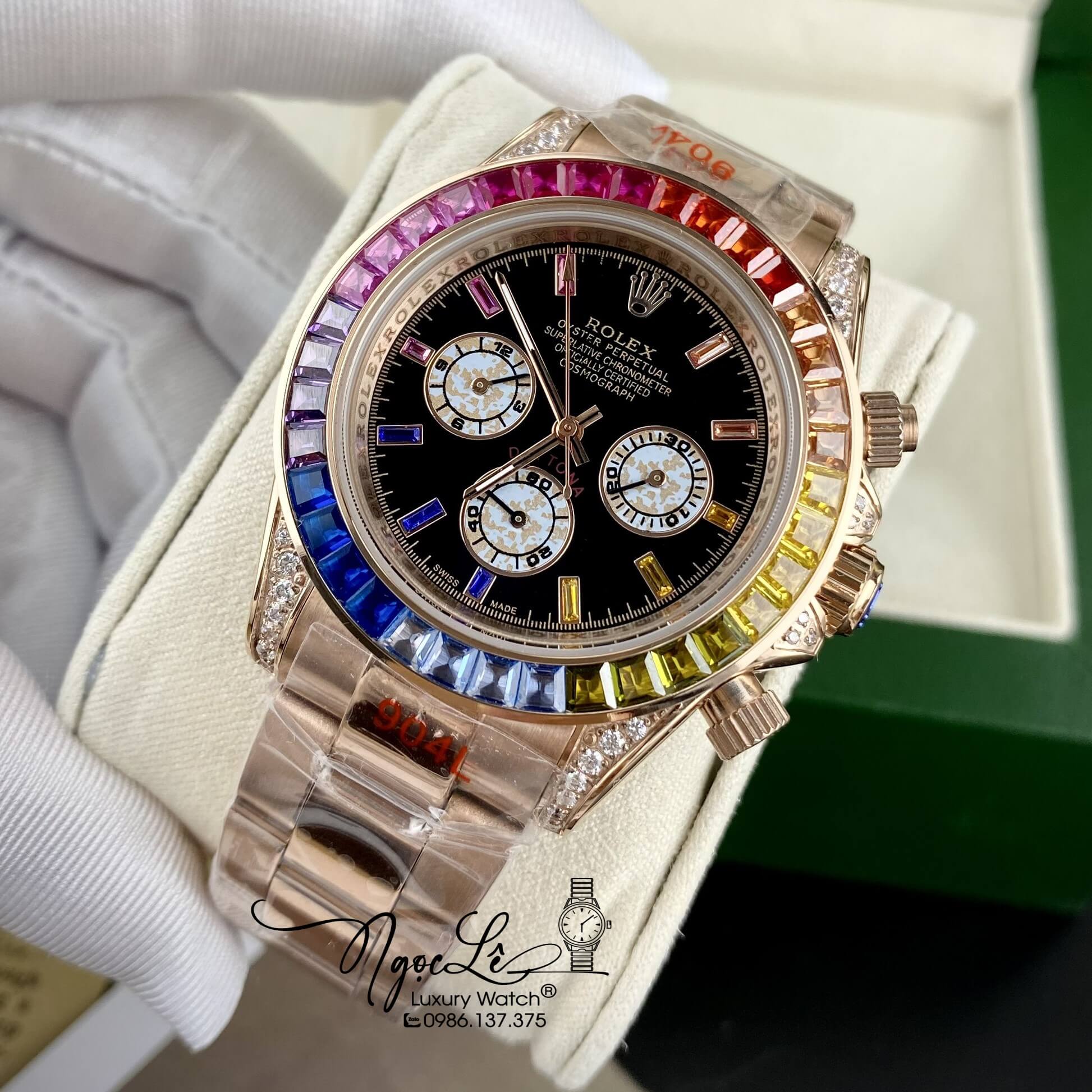 Đồng Hồ Nam Rolex Daytona Rainbow Automatic Unisex 40mm Dây Kim Loại Rose