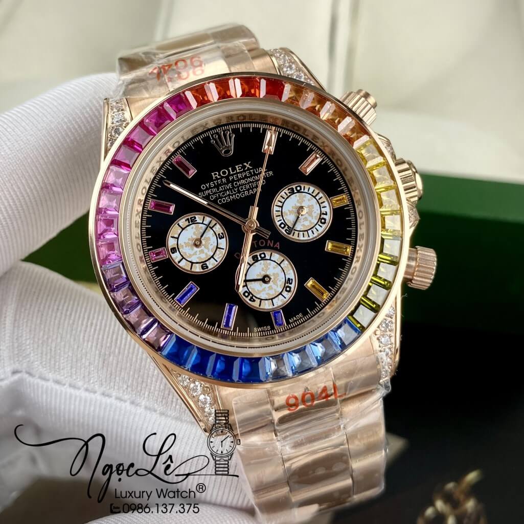 Đồng Hồ Nam Rolex Daytona Rainbow Automatic Unisex 40mm Dây Kim Loại Rose