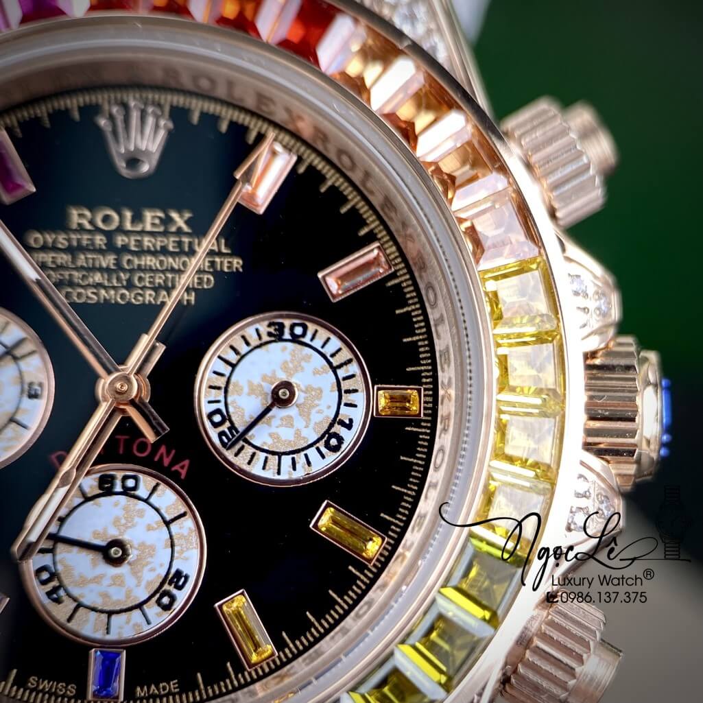 Đồng Hồ Nam Rolex Daytona Rainbow Automatic Unisex 40mm Dây Kim Loại Rose