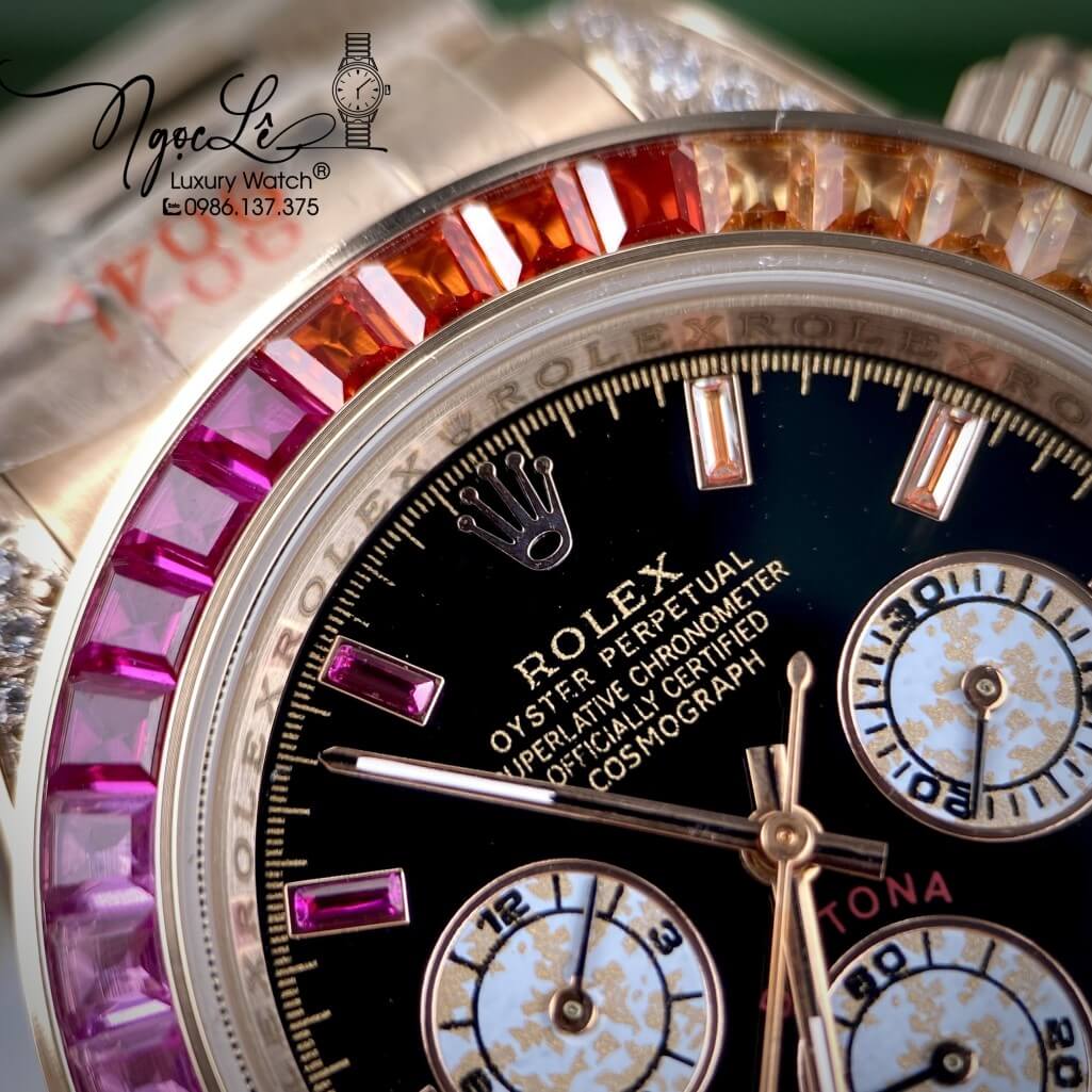 Đồng Hồ Nam Rolex Daytona Rainbow Automatic Unisex 40mm Dây Kim Loại Rose