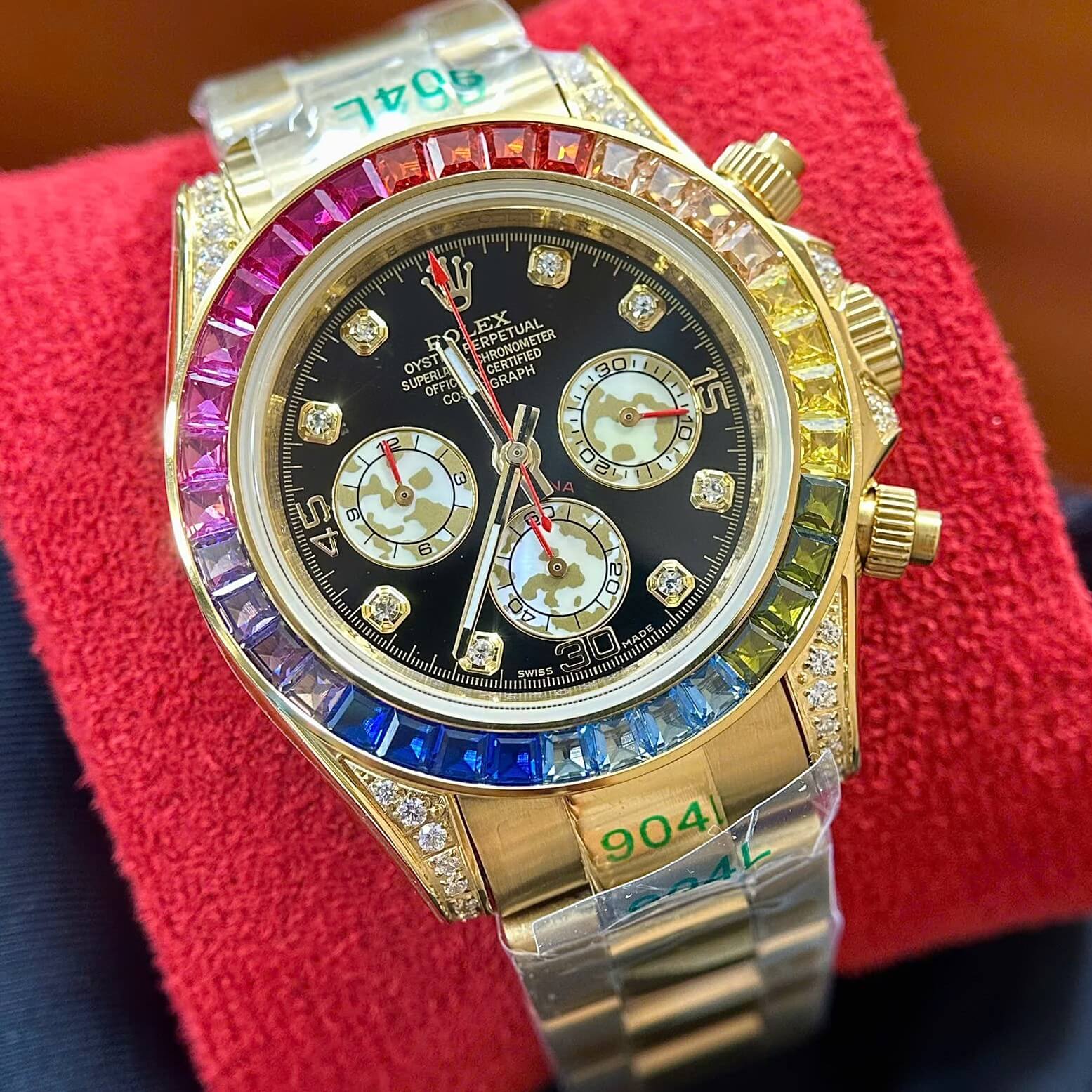 Đồng Hồ Rolex Daytona Rainbow Automatic Dây Kim Loại Màu Vàng Gold Size 40mm (Unisex)