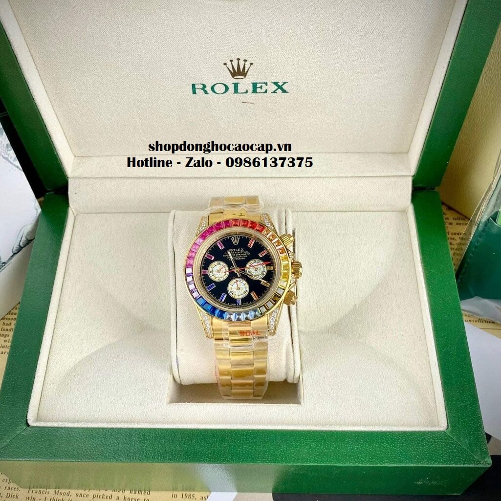 Đồng Hồ Rolex Daytona Rainbow Automatic Unisex 40mm Dây Kim Loại Vàng