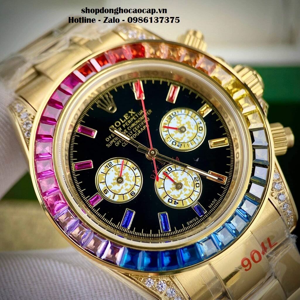 Đồng Hồ Nam Rolex Daytona Rainbow Automatic Unisex 40mm Dây Kim Loại Vàng