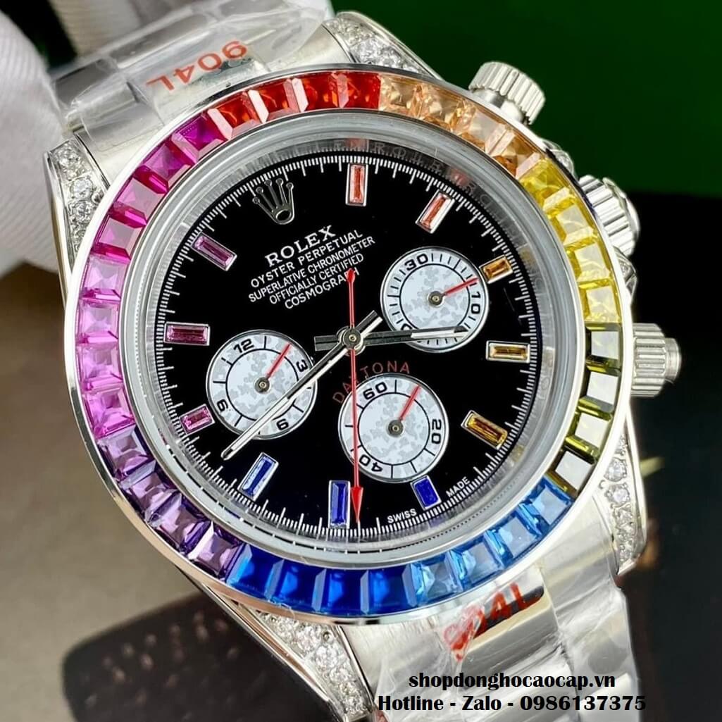 Đồng Hồ Nam Rolex Daytona Rainbow Automatic Unisex 40mm Dây Kim Loại Bạc