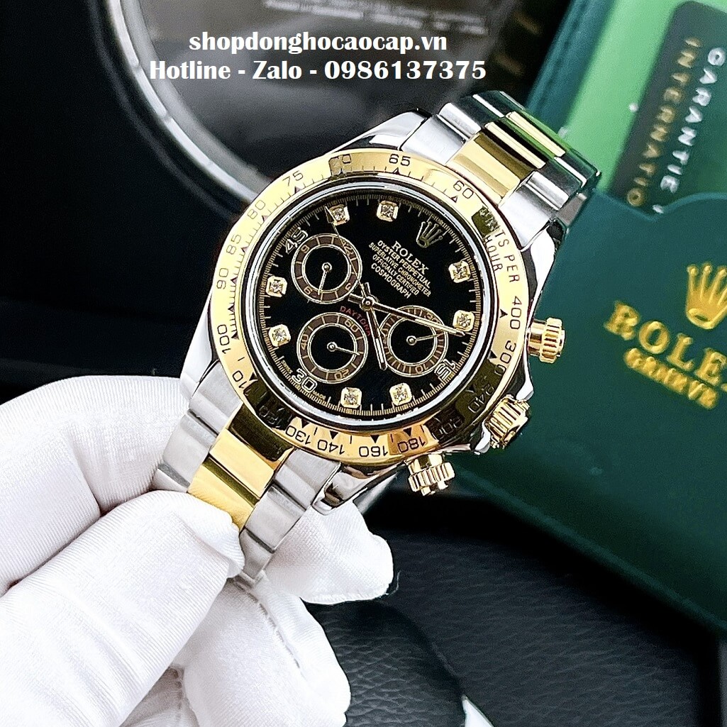 Đồng Hồ Nam Rolex Cosmograph Daytona Tự Động Dây Kim Loại Demi Đen 40mm