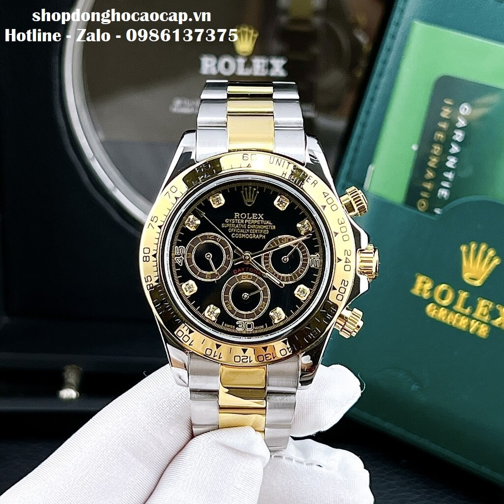 Đồng Hồ Nam Rolex Cosmograph Daytona Tự Động Dây Kim Loại Demi Đen 40mm