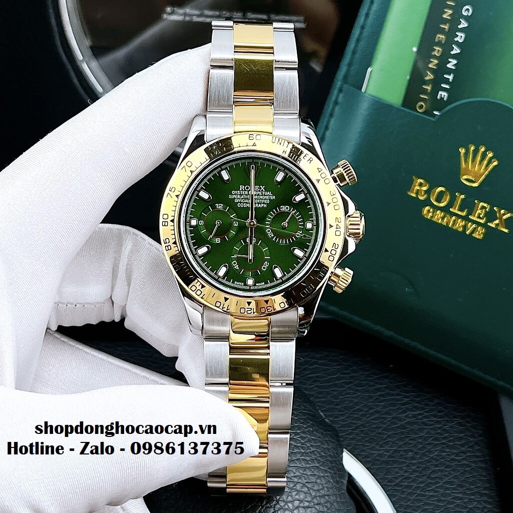 Đồng Hồ Nam Rolex Cosmograph Daytona Tự Động Dây Kim Loại Demi Xanh 40mm