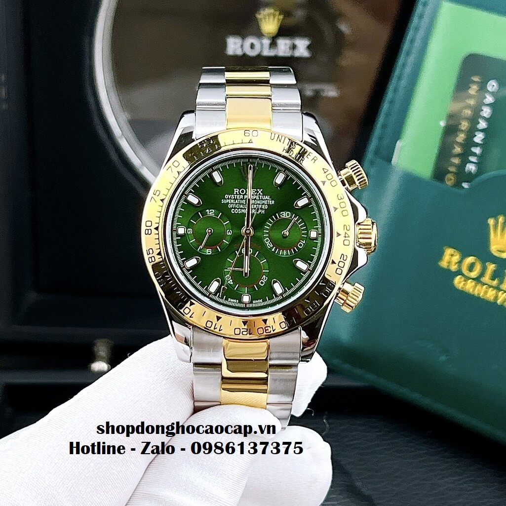 Đồng Hồ Nam Rolex Cosmograph Daytona Tự Động Dây Kim Loại Demi Xanh 40mm