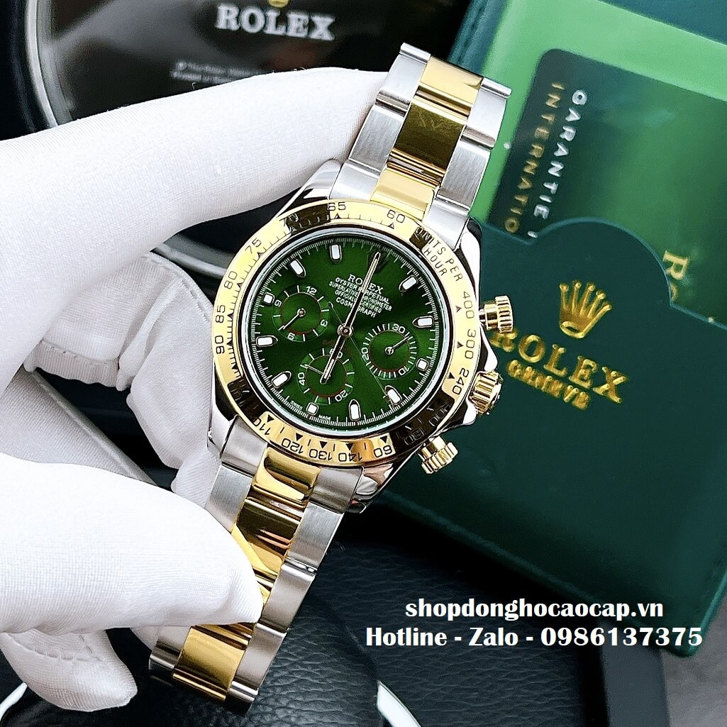 Đồng Hồ Nam Rolex Cosmograph Daytona Tự Động Dây Kim Loại Demi Xanh 40mm