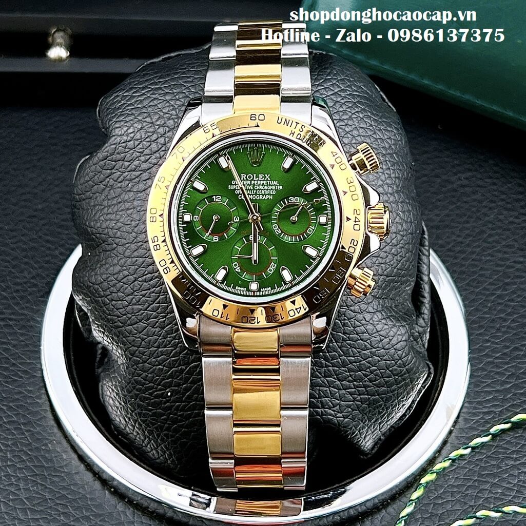 Đồng Hồ Nam Rolex Cosmograph Daytona Tự Động Dây Kim Loại Demi Xanh 40mm