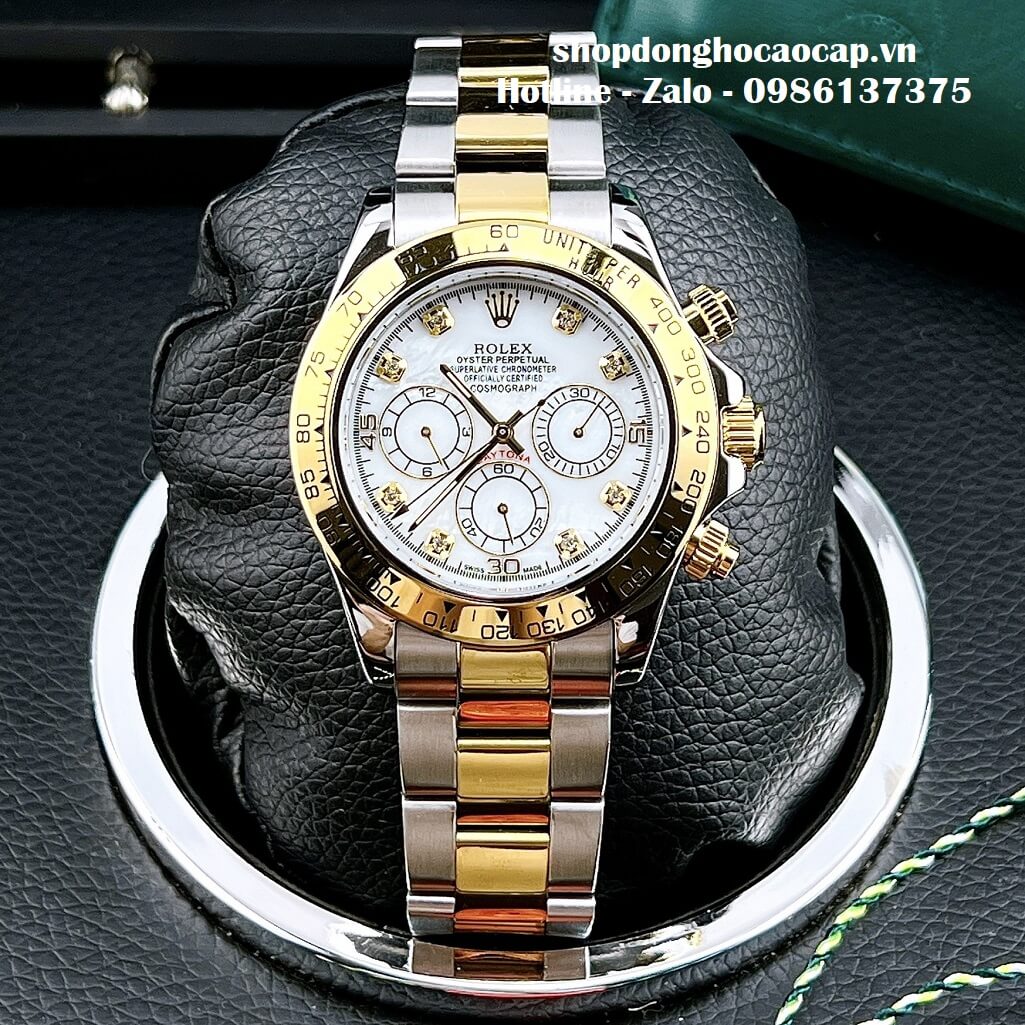 Đồng Hồ Nam Rolex Cosmograph Daytona Tự Động Dây Kim Loại Demi Trắng 40mm