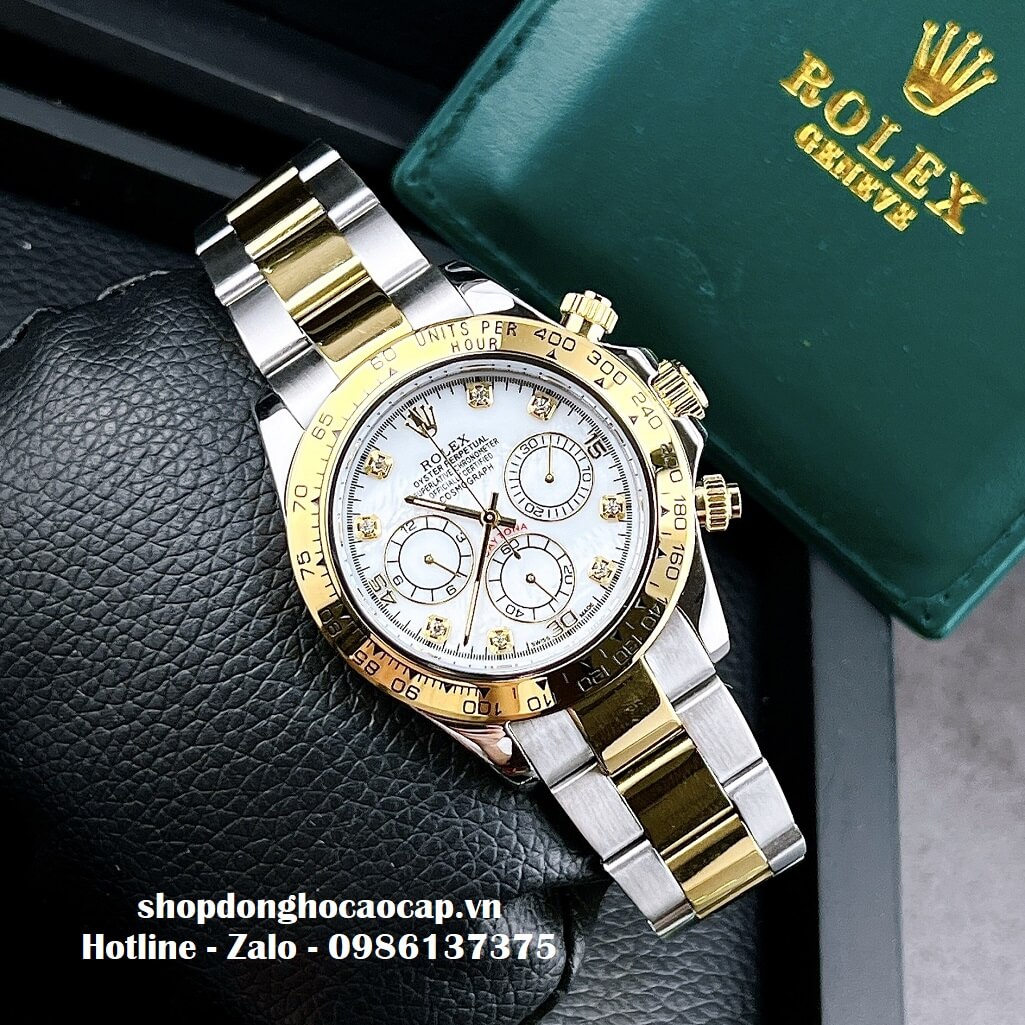 Đồng Hồ Nam Rolex Cosmograph Daytona Tự Động Dây Kim Loại Demi Trắng 40mm