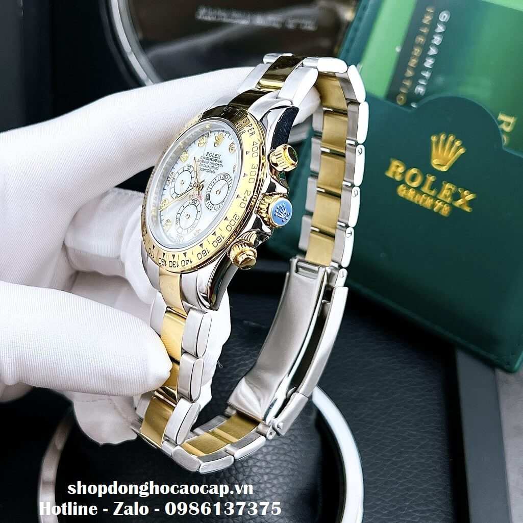 Đồng Hồ Nam Rolex Cosmograph Daytona Tự Động Dây Kim Loại Demi Trắng 40mm