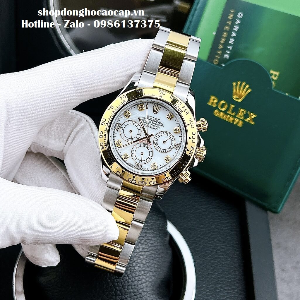 Đồng Hồ Nam Rolex Cosmograph Daytona Tự Động Dây Kim Loại Demi Trắng 40mm