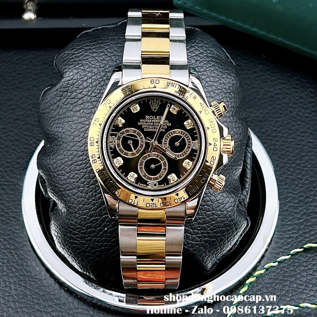 Đồng Hồ Nam Rolex Cosmograph Daytona Tự Động Dây Kim Loại Demi Đen 40mm