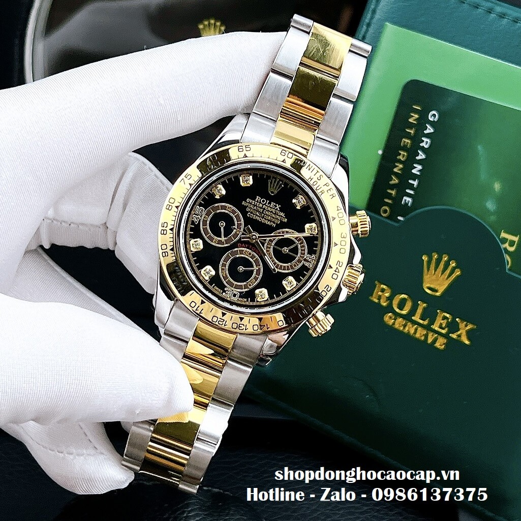 Đồng Hồ Nam Rolex Cosmograph Daytona Tự Động Dây Kim Loại Demi Đen 40mm