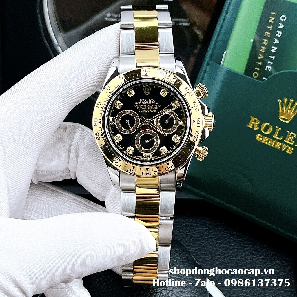 Đồng Hồ Nam Rolex Cosmograph Daytona Tự Động Dây Kim Loại Demi Đen 40mm