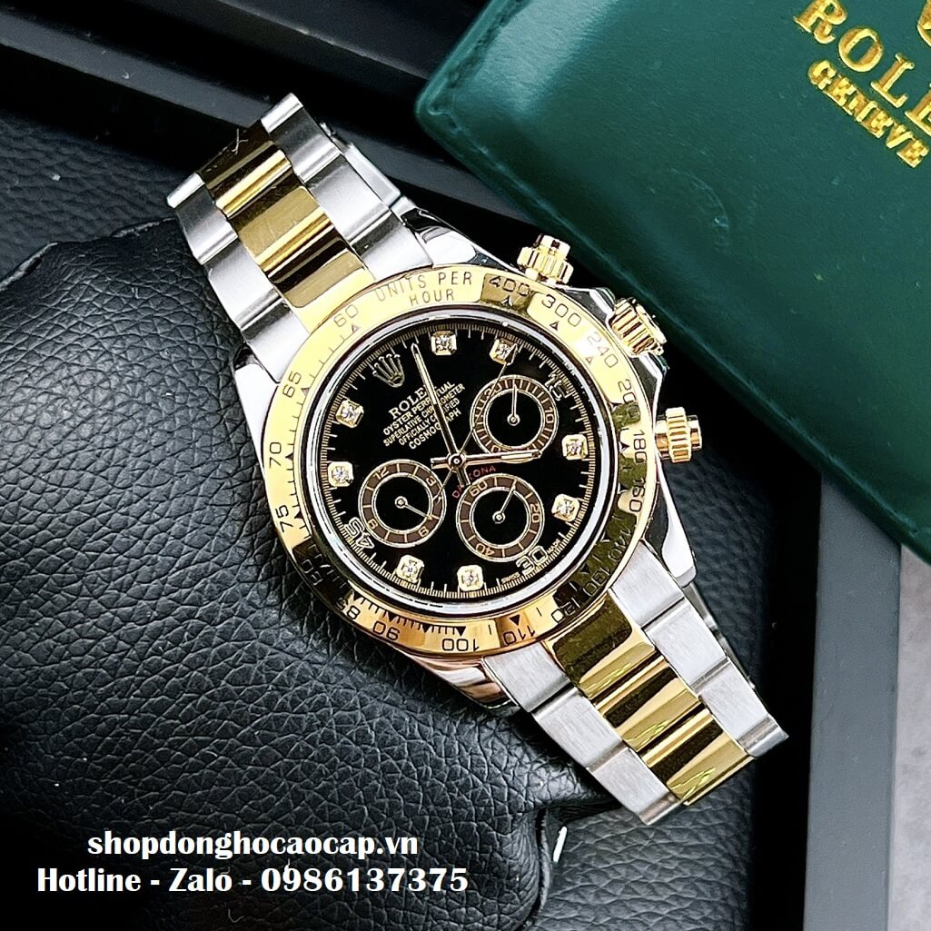 Đồng Hồ Nam Rolex Cosmograph Daytona Tự Động Dây Kim Loại Demi Đen 40mm