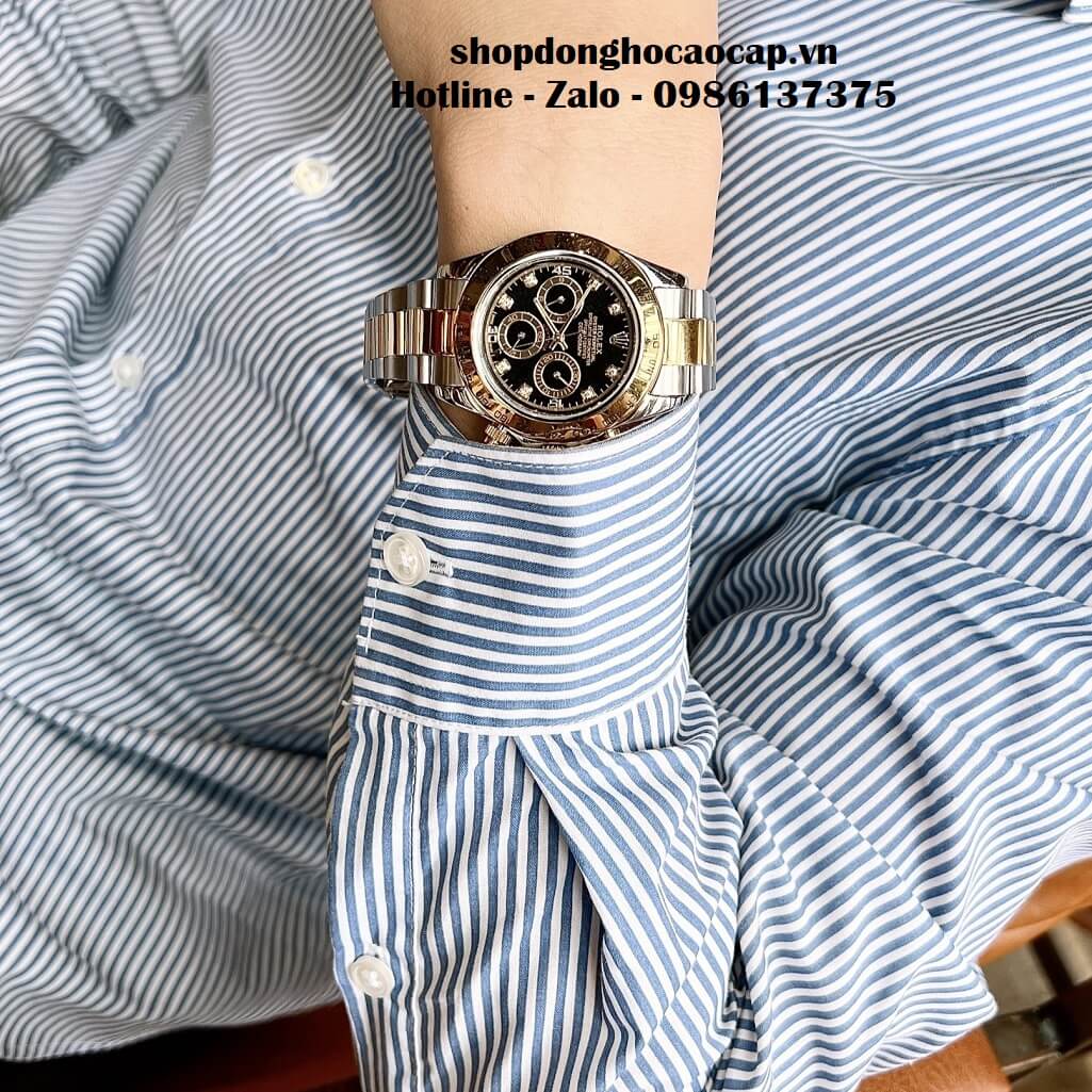 Đồng Hồ Nam Rolex Cosmograph Daytona Tự Động Dây Kim Loại Demi Đen 40mm