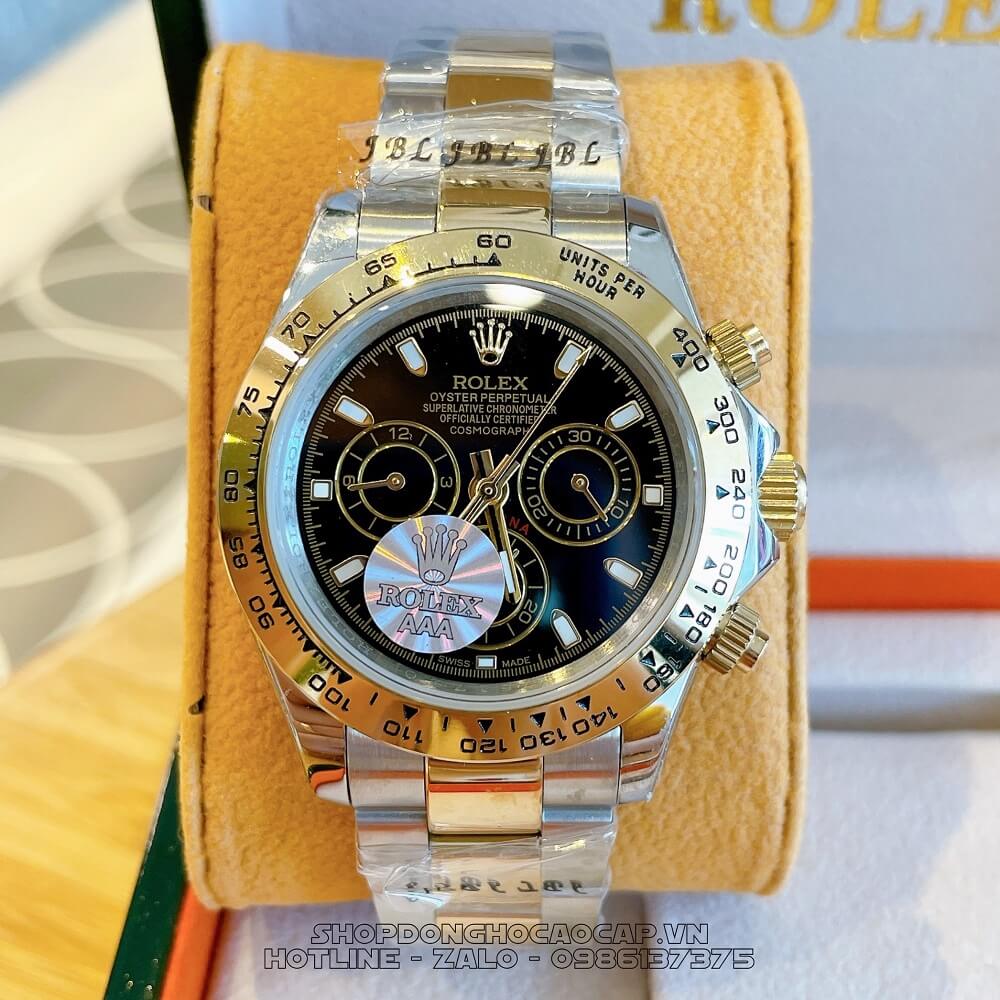 Đồng Hồ Rolex Daytona Tự Động Nam Dây Kim Loại Demi Đen 40mm