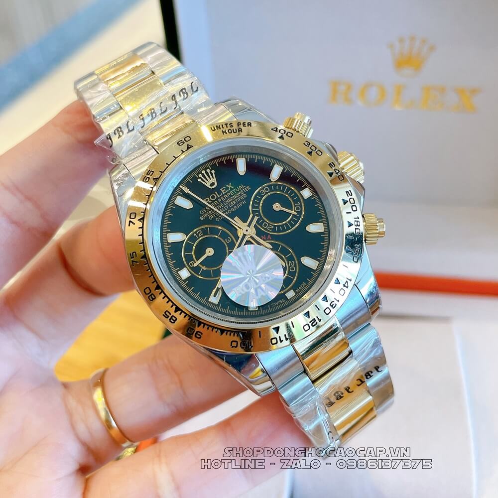 Đồng Hồ Rolex Daytona Tự Động Nam Dây Kim Loại Demi Đen 40mm