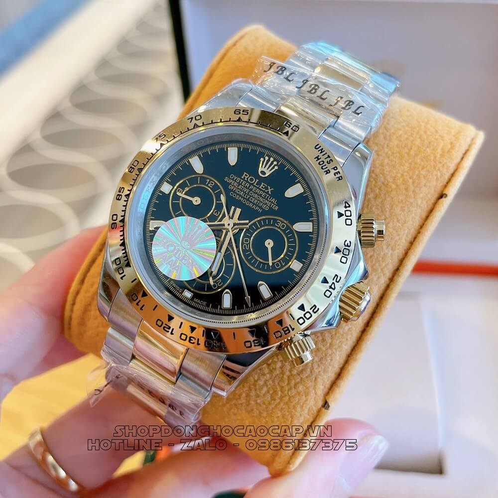 Đồng Hồ Rolex Daytona Tự Động Nam Dây Kim Loại Demi Đen 40mm