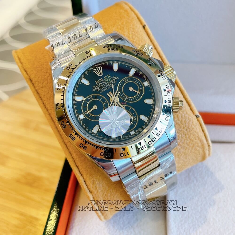 Đồng Hồ Rolex Daytona Tự Động Nam Dây Kim Loại Demi Đen 40mm