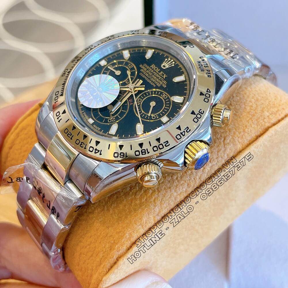 Đồng Hồ Rolex Daytona Tự Động Nam Dây Kim Loại Demi Đen 40mm