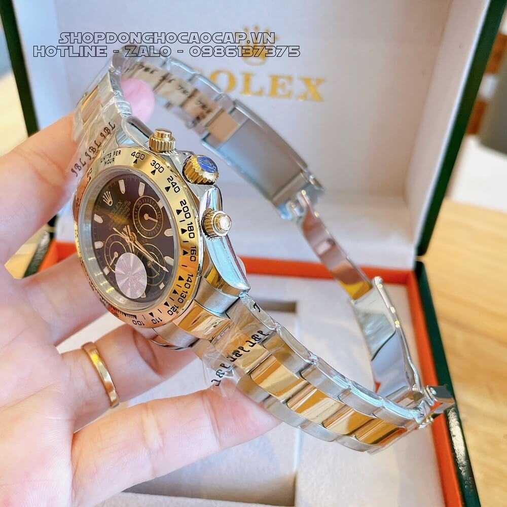 Đồng Hồ Rolex Daytona Tự Động Nam Dây Kim Loại Demi Đen 40mm