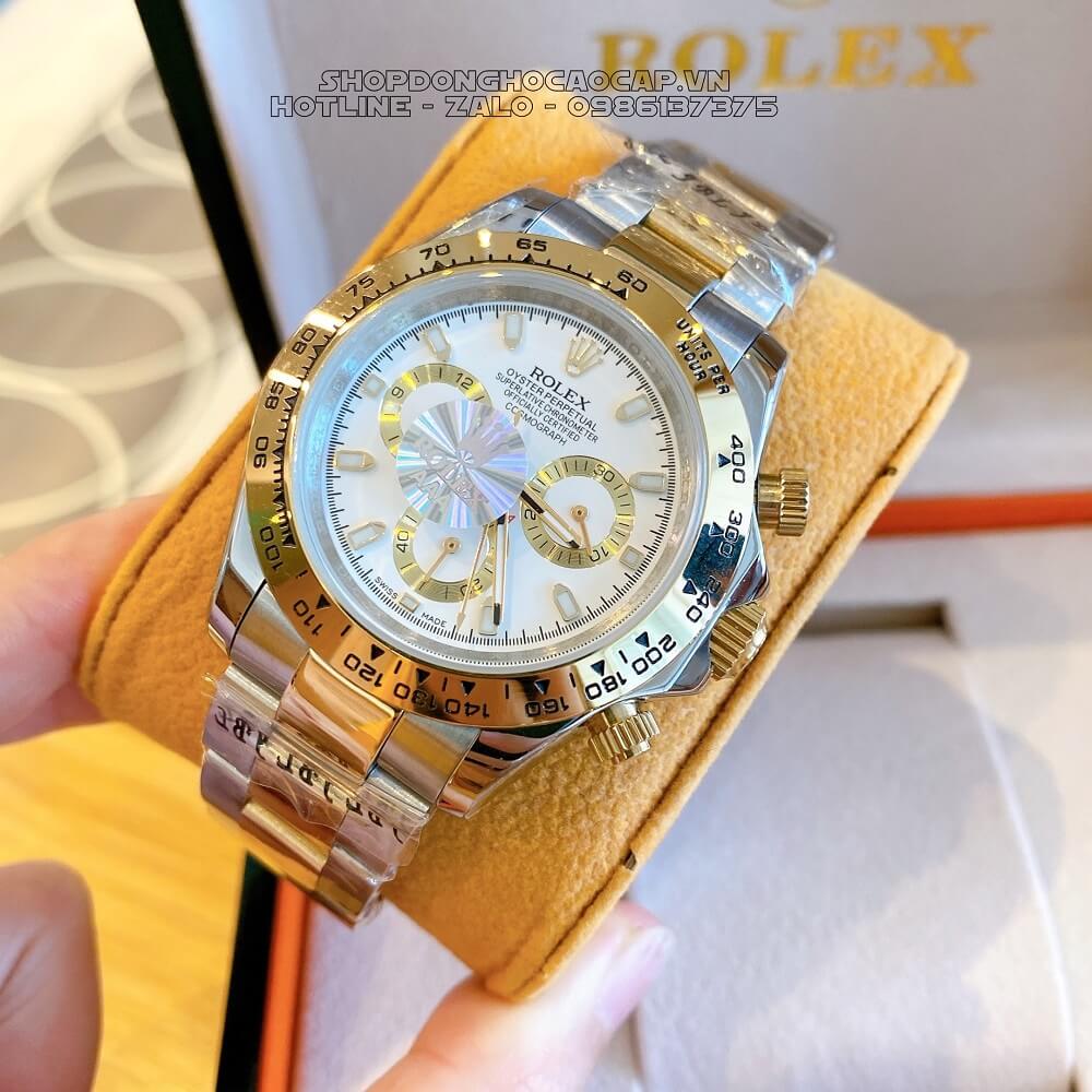 Đồng Hồ Rolex Daytona Tự Động Nam Dây Kim Loại Demi Trắng 40mm
