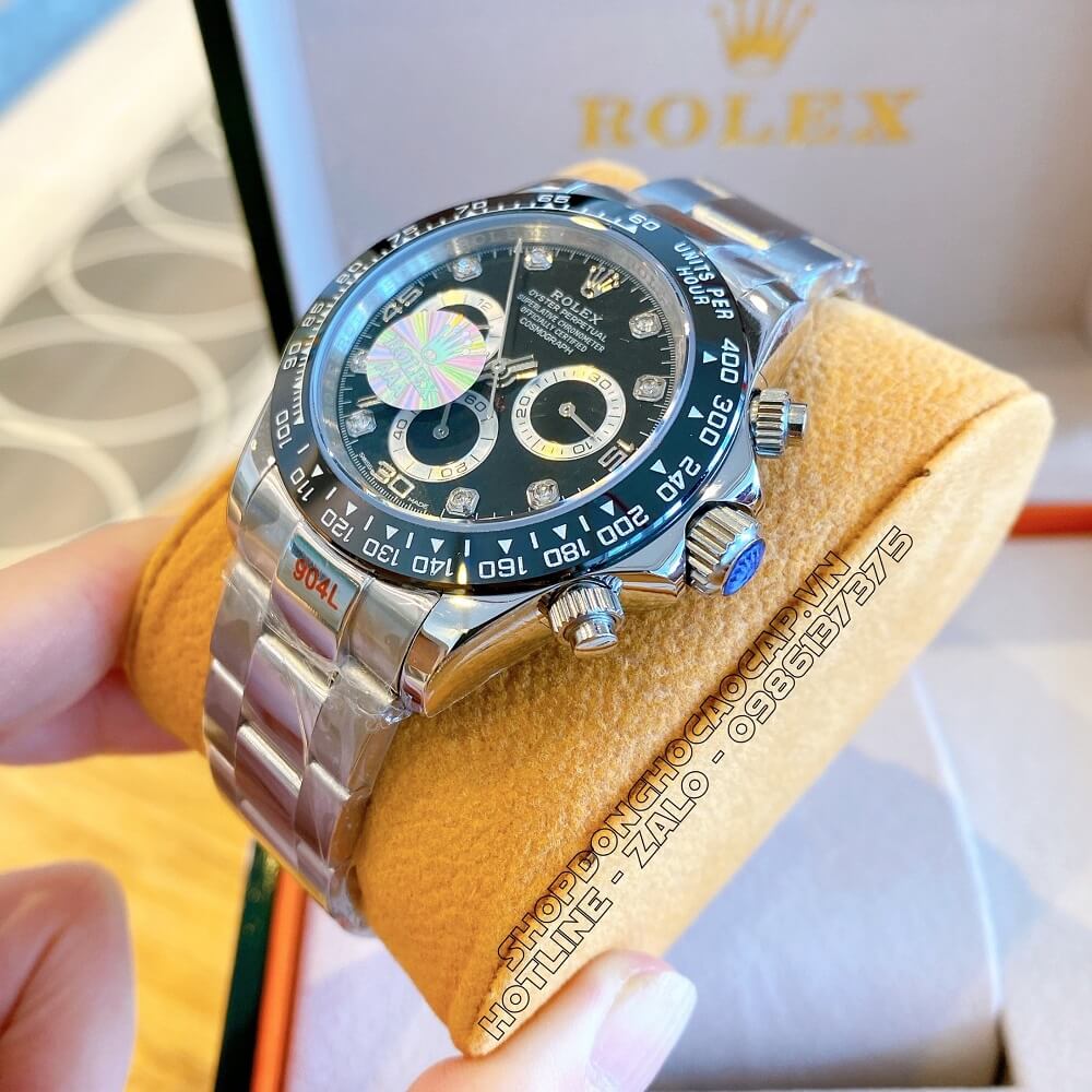 Đồng Hồ Rolex Daytona Tự Động Nam Dây Kim Loại Mặt Đen Silver 40mm